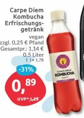 Budni Carpe Diem Kombucha Erfrischungsgetränk 0,5L Angebot