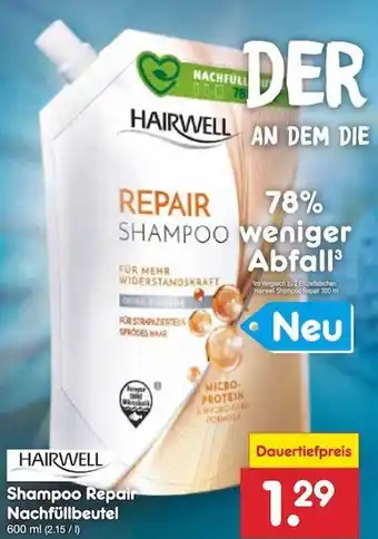 Netto Marken-Discount Hairwell shampoo repair nachfüllbeutel Angebot