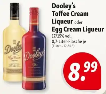 Nah & Frisch Dooley's Toffee Cream Liqueur oder Egg Cream Liqueur 0,7 Liter Flasche Angebot