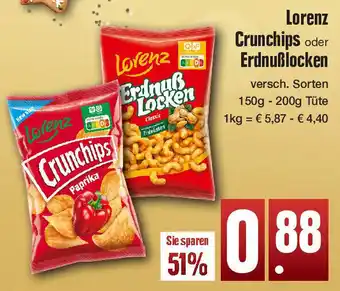 Edeka Lorenz Crunchips oder Erdnußlocken 150-200 g Tüte Angebot