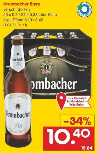 Netto Marken-Discount Krombacher Biere 20x0,5/24x0,33 Liter Kiste Angebot