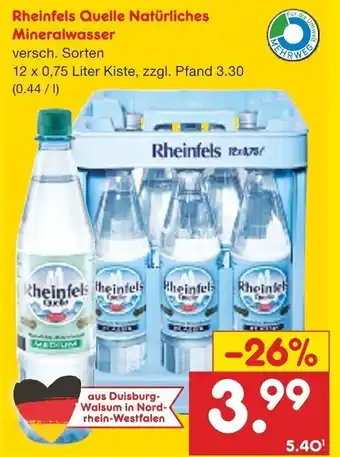 Netto Marken-Discount Rheinfels Quelle Natürliches Mineralwasser 12x0,7 Liter Kiste Angebot