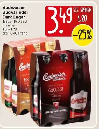 WEZ Budweiser Budvar oder Dark Lager 6x0,33L Angebot