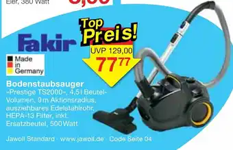 Jawoll Fakir Bodenstaubsauger Prestige TS2000 Angebot