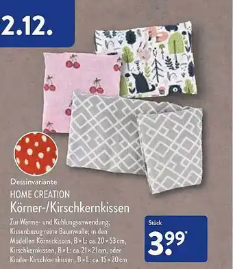 Aldi Nord Home creaction körner- kirschkernkissen Angebot