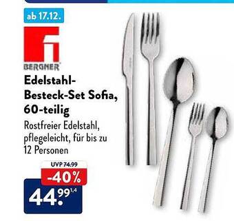 Aldi Nord Bergner edelstahl-besteck-set sofia, 60-teilig Angebot