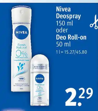 Rossmann Nivea Deospray o. Deo Roll-on 150/50 ml Angebot