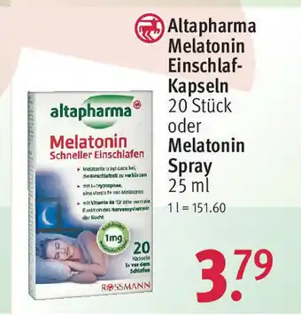 Rossmann Altapharma Melatonin Einschlafkapseln 20 st o. Melatonin Spray 25 ml Angebot