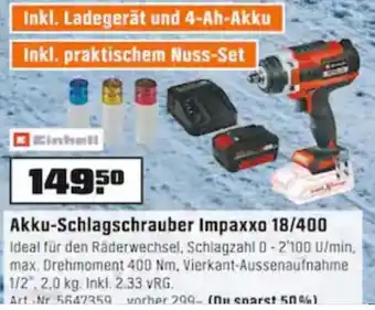 OBI Einhell Akku Schlagschrauber Impaxxo 18/400 Angebot