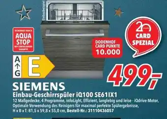 dodenhof Siemens einbau-geschirrspüler iq 100 se61ix1 Angebot