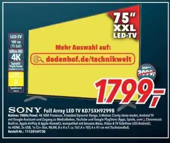 dodenhof Sony Full Array Led Tv Kd75xh9299b Angebot