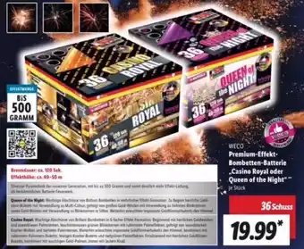 Lidl Weco Premium Effekt Bombetten Batterie Casino Royal oder Queen of the Night 36 Schuss Angebot