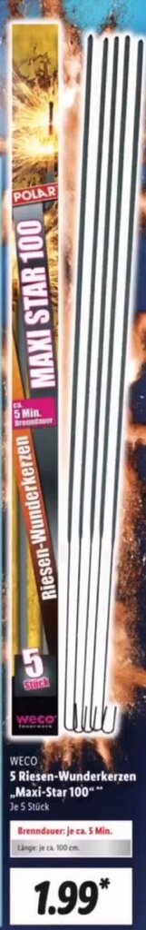 Weco 5 Riesen Wunderkerzen Maxi Star 100 Angebot bei Lidl