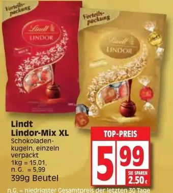Edeka Lindt Lindor Mix XL 399g Beutel Angebot