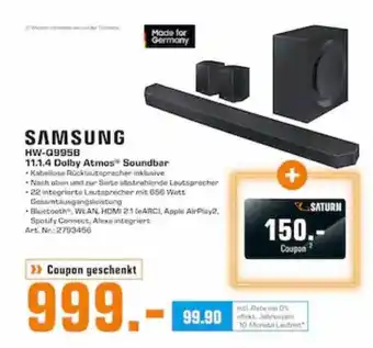 Saturn Samsung hw-q995b 11.1.4 dolby atmos soundbar Angebot