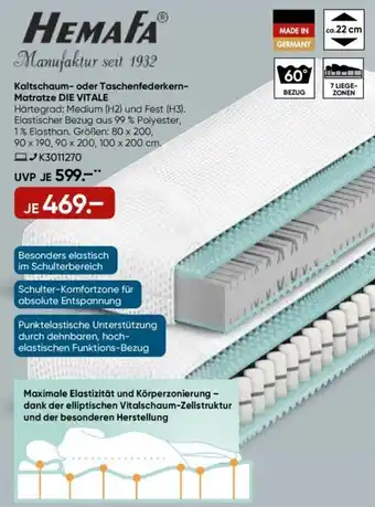 Galeria Hemafa Kaltschaum oder Taschenfederkern Matratze Die Vitale Angebot