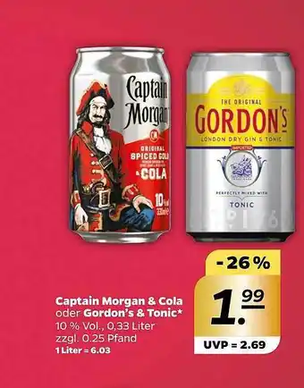 NETTO Captain morgan & cola oder gordon's & tonic Angebot