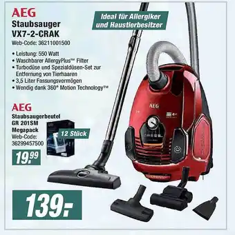 Expert Aeg staubsauger vx7-2-crak oder staubsaugerbeutel gr 201sm megapack Angebot