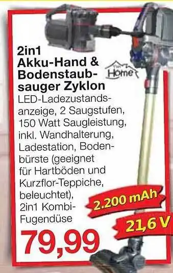 Jawoll 2in1 akku-hand & bodenstaubsauger zyklon tim home Angebot