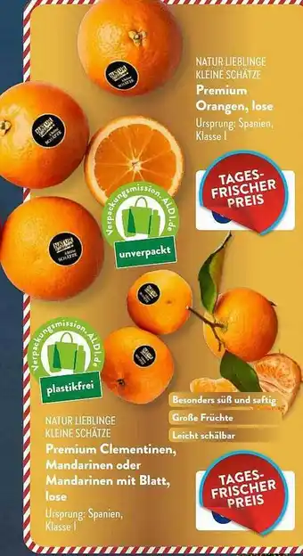 Aldi Süd Natur lieblinge kleine schätze premium clementinen, mandarinen oder mit blatt, lose Angebot