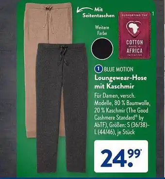 Aldi Süd Blue motion loungewear-hose mit kaschmir Angebot