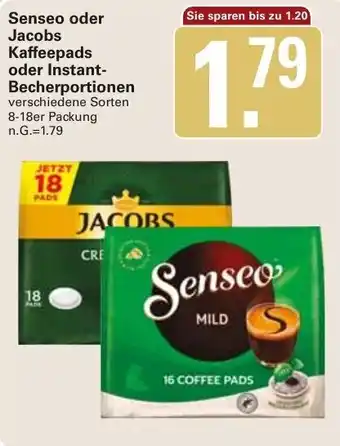 WEZ Senseo oder Jacobs Kaffeepads oder Instant-Becherportionen 8-18 er Packung Angebot