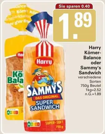 WEZ Harry Körner Balance oder Sammy's Sandwich 750 g Beutel Angebot