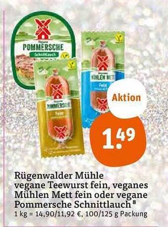 tegut Rügenwalder mühle vegane teewurst fein, veganes mühlen mett fein oder vegane pommersche schnittlauch Angebot