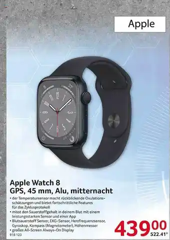 Selgros Apple watch 8 gps, 45 mm, alu, mitternacht Angebot