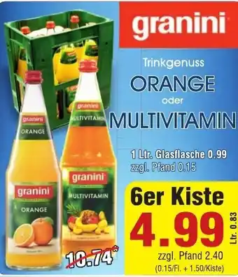 Wiglo Wunderland Granini Trinkgenuss Orange oder Multivitamin 1L Angebot