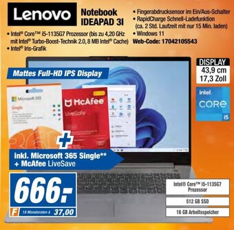 Expert Lenovo Notebook IdeaPad 3i Angebot