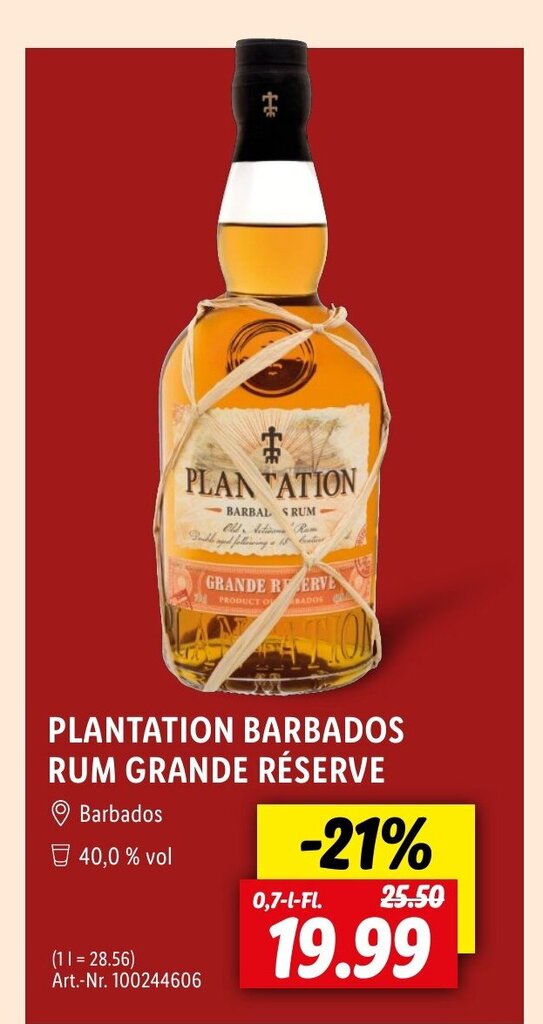 Plantation Barbados Rum Grande Reserva 700ml Angebot bei Lidl