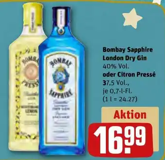 REWE Bombay Sapphire London Dry Gin oder Citron Pressé 0,7 l Fl. Angebot