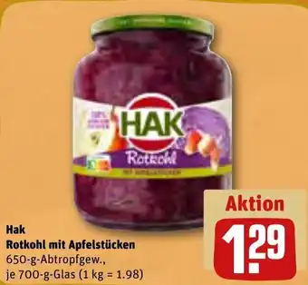 REWE Hak Rotkohl mit Apfelstücken 700 g Glas Angebot