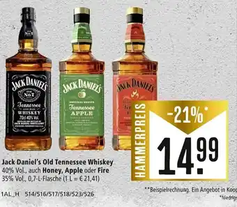 Marktkauf Jack Daniel's Old Tennessee Whisky Honey,Apple oder Fire Angebot