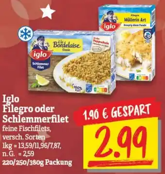 NP Discount Iglo Filegro oder Schlemmerfilet 220/250/380 g Packung Angebot