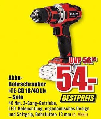 B1 Discount Baumarkt Akku-bohrschrauber „te-cd 18-40 li“ - solo einhell Angebot