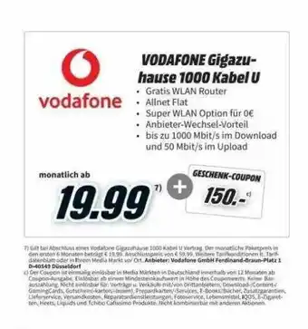 MediaMarkt Vodafone gigazuhause 1000 kabel u Angebot