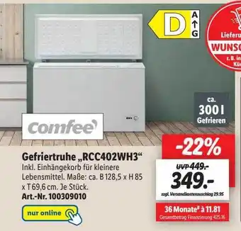 Lidl Comfee gefriertruhe „rcc402wh3“ Angebot