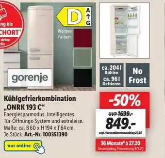 Lidl Gorenje kühlgefrierkombination „onrk 193 c“ Angebot