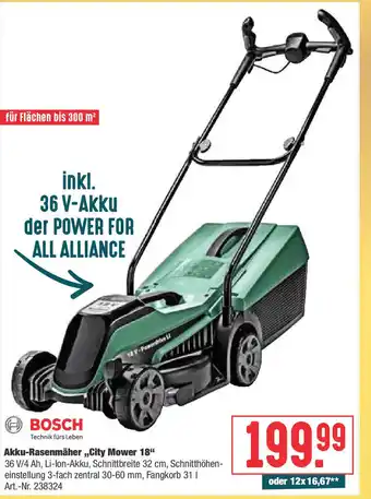 Hellweg Bosch Akku Rasenmäher City Mower 18 Angebot