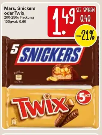 WEZ Mars, Snickers oder Twix 200-250g Angebot