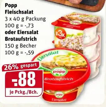 REWE Popp Fleischsalat 3x40g oder Eiersalat Brotaufstrich 150g Becher Angebot