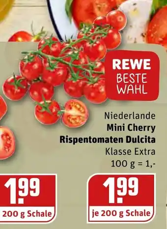 REWE Mini Cherry Rispentomaten Dulcita 200g Angebot