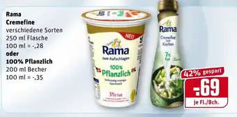 REWE Rama Cremefine 250 ml oder 100% Pflanzlich 200ml becher Angebot