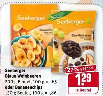 REWE Seeberger Blaue Weinbeeren 200g oder Bananenchips 150g Angebot