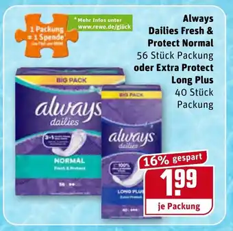 REWE Always Dailies Fresh & Protect Normal oder Extra Protect Long Plus Angebot