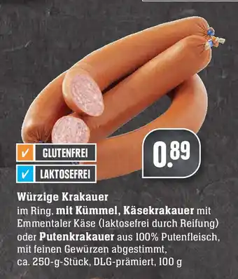 Edeka Würzige Krakauer mit Kümmel, Käsekrakauer oder Putenkrakauer 100g Angebot