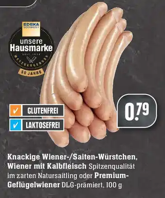 Edeka Knackige Wiener /Saiten Würstchen Wiener mit Kalbfleisch oder Premium Geflügelwiener 100g Angebot