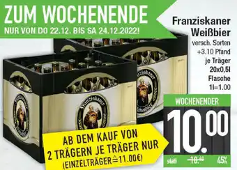 E-Center Franziskaner Weißbier 20x0,5 L Flasche Angebot